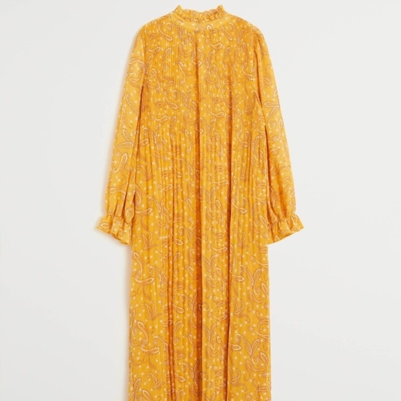 Mango Dresses & Skirts - MANGO Paisley Yellow Orange Maxi Chiffon High Neck Dress Large